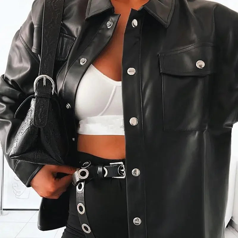 Black Leather Women Shirt Top | Fashionsarah.com