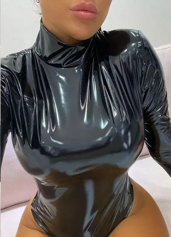 Fashionsarah.com Leather Slim Elastic Bodysuit