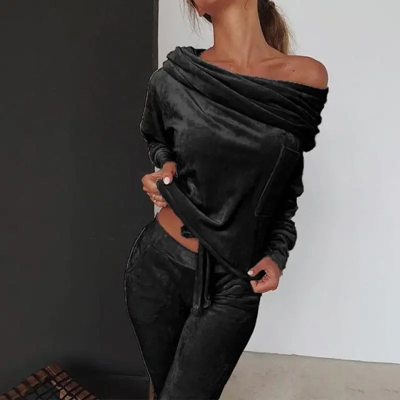 Off shoulder Velvet Tracksuits | Fashionsarah.com