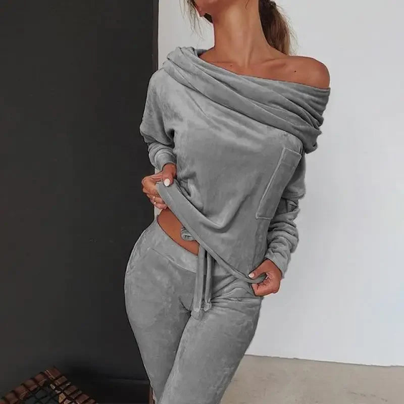 Off shoulder Velvet Tracksuits | Fashionsarah.com
