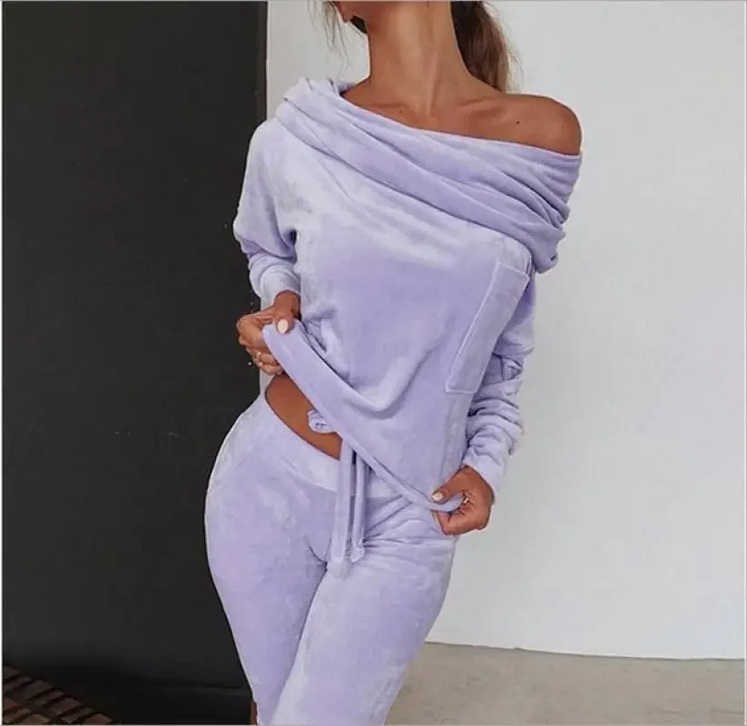 Off shoulder Velvet Tracksuits | Fashionsarah.com