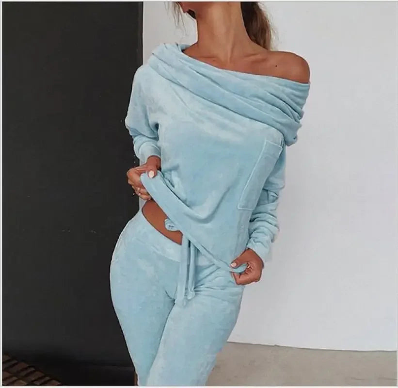 Off shoulder Velvet Tracksuits | Fashionsarah.com