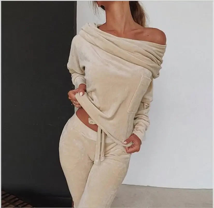 Off shoulder Velvet Tracksuits | Fashionsarah.com
