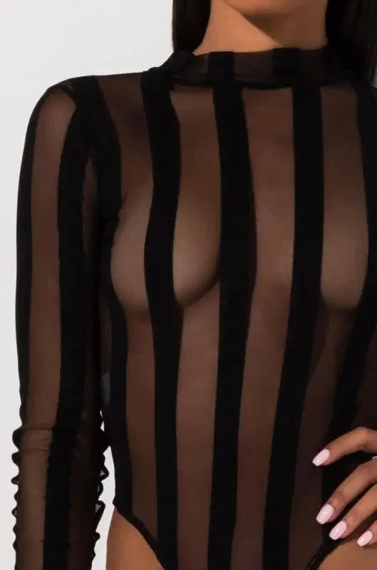 Stripe Mesh Bodysuit | Fashionsarah.com