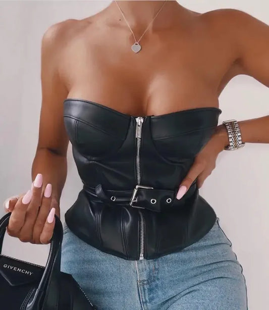 Women Strapless Leather Top | Fashionsarah.com