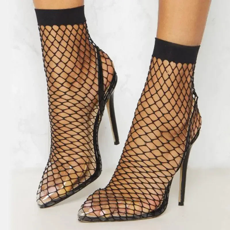 Fishnet Transparent Pointed Toe Heels | Fashionsarah.com