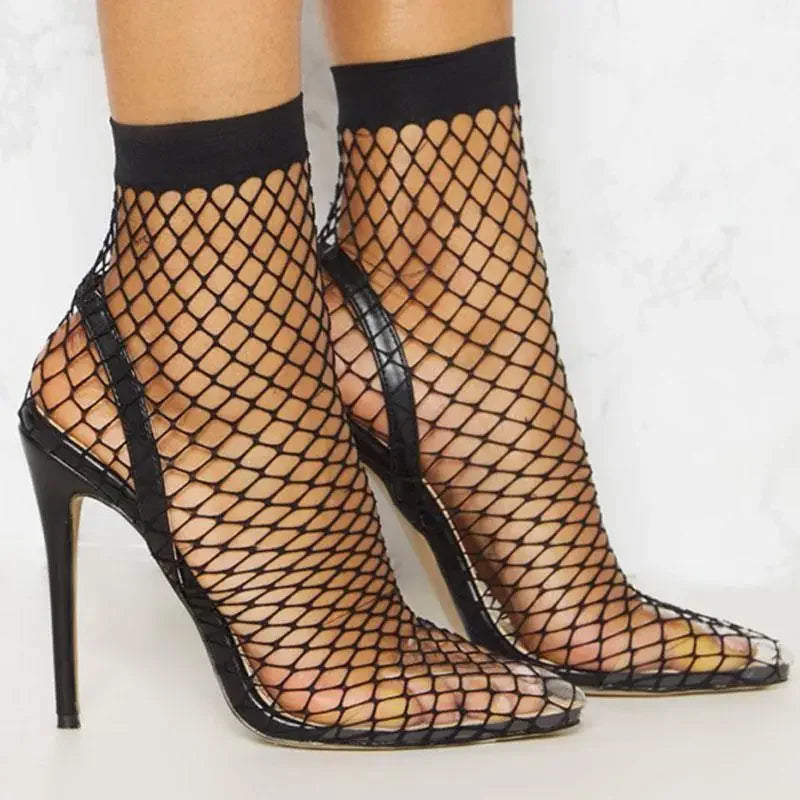Fishnet Transparent Pointed Toe Heels | Fashionsarah.com