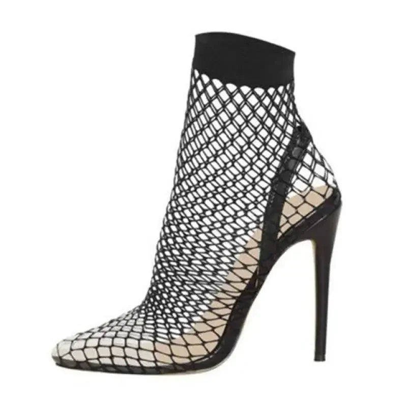 Fishnet Transparent Pointed Toe Heels | Fashionsarah.com