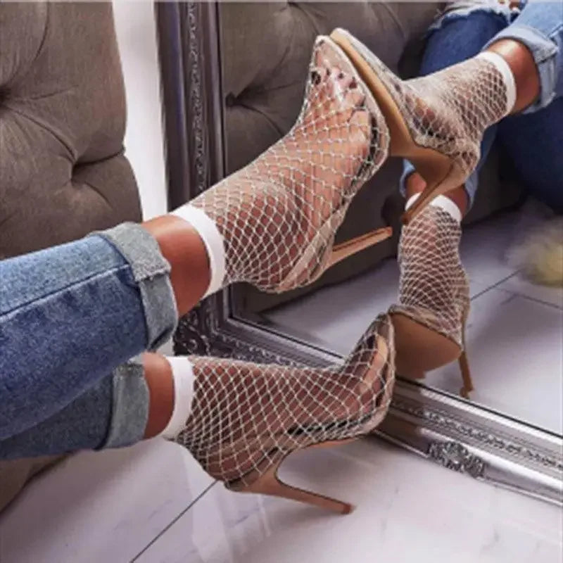 Fishnet Transparent Pointed Toe Heels | Fashionsarah.com