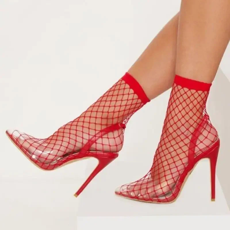 Fishnet Transparent Pointed Toe Heels | Fashionsarah.com