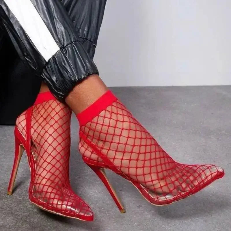 Fishnet Transparent Pointed Toe Heels | Fashionsarah.com