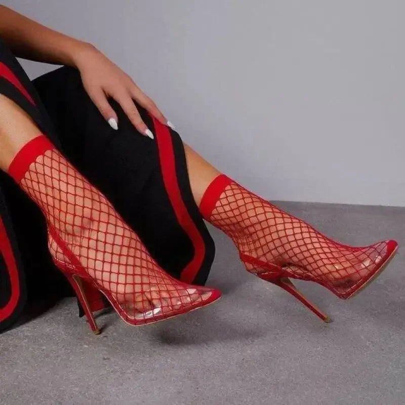 Fishnet Transparent Pointed Toe Heels | Fashionsarah.com