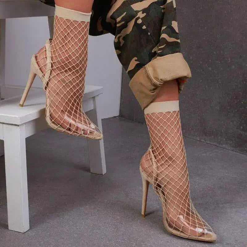 Fishnet Transparent Pointed Toe Heels | Fashionsarah.com