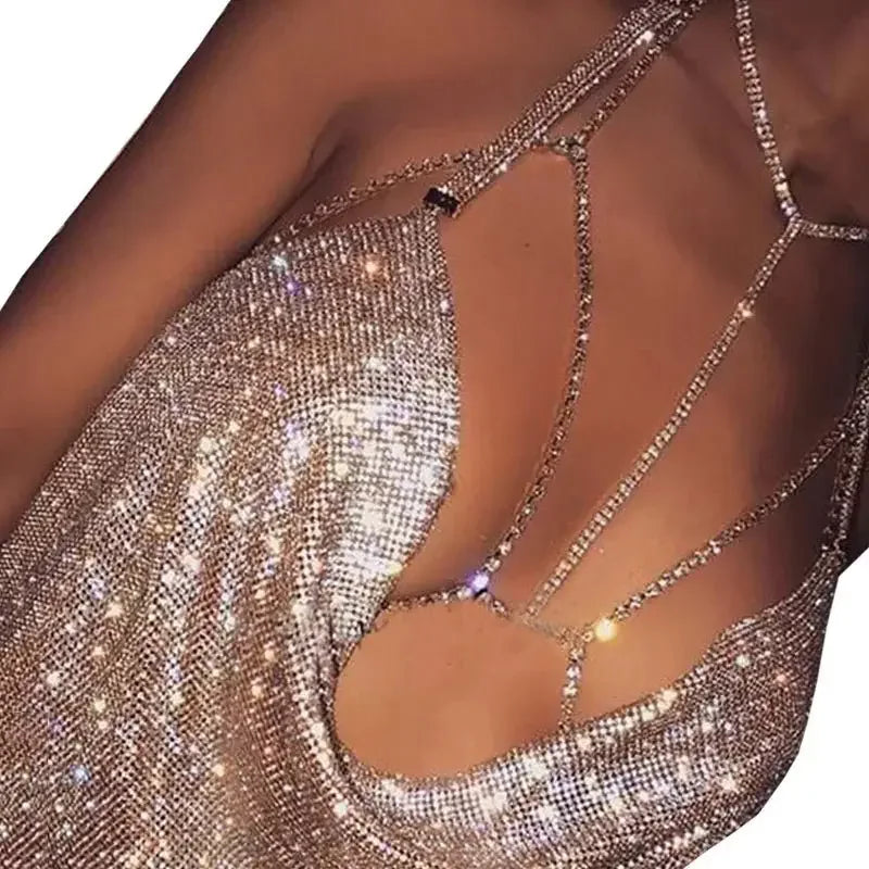 Sparkly chainmail halter top from Shiny Camis Tops collection perfect for stylish camis tops