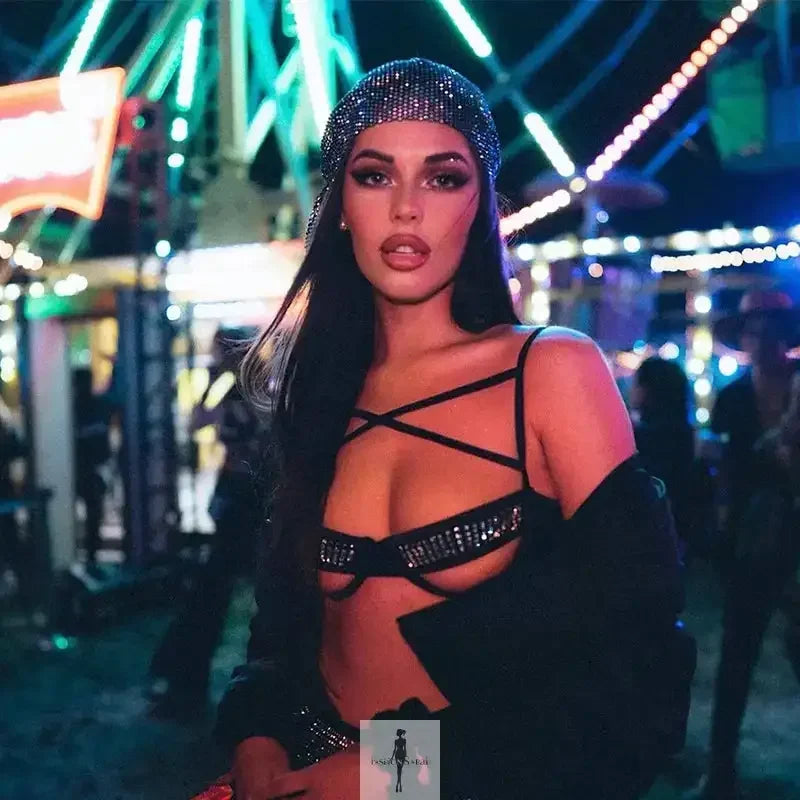 Fashionsarah.com Fashionsarah.com Shiny Rhinestone dress with Scarf