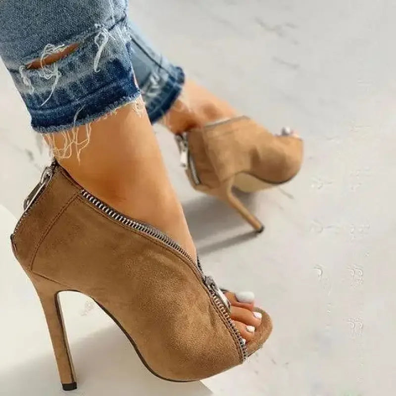 Suede Peep Toe Heels | Fashionsarah.com