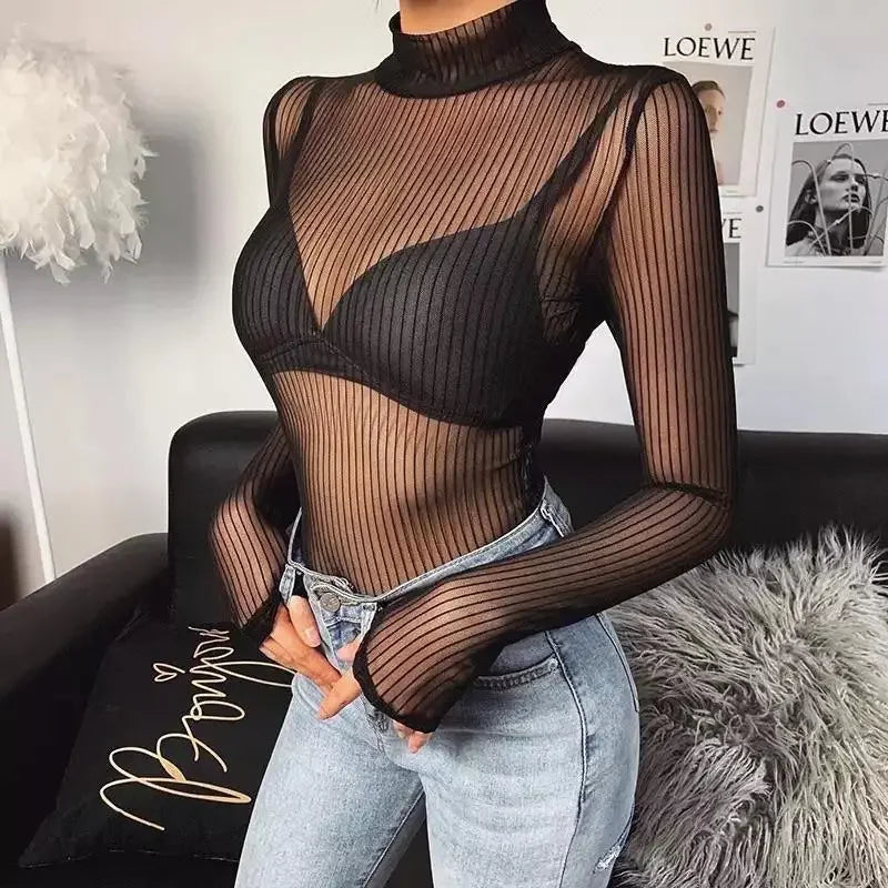 Mesh Striped Bodysuit | Fashionsarah.com