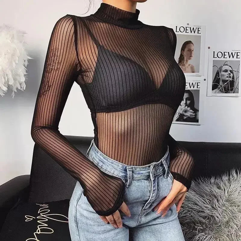 Mesh Striped Bodysuit | Fashionsarah.com