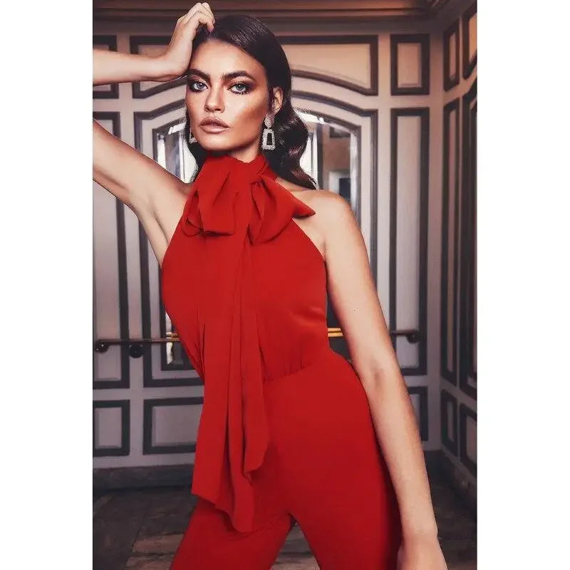 Red Lace Up Jumpsuit | Fashionsarah.com