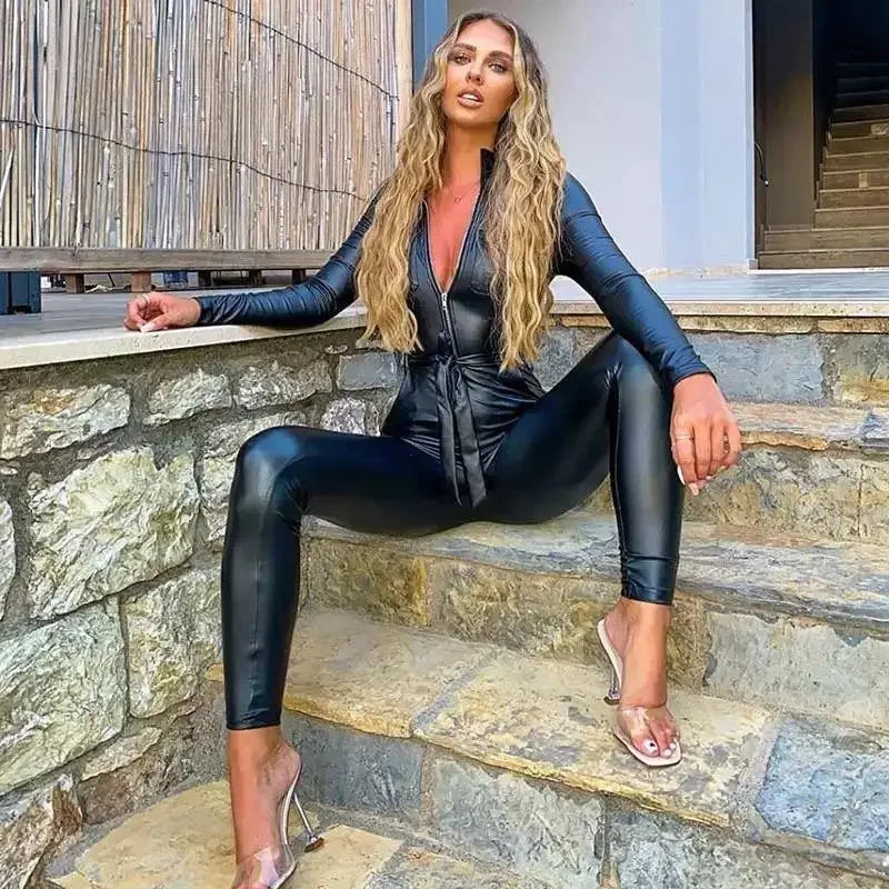 Black Leather Jumpsuit | Fashionsarah.com