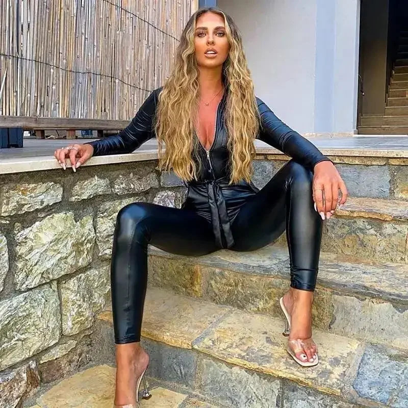 Black Leather Jumpsuit | Fashionsarah.com
