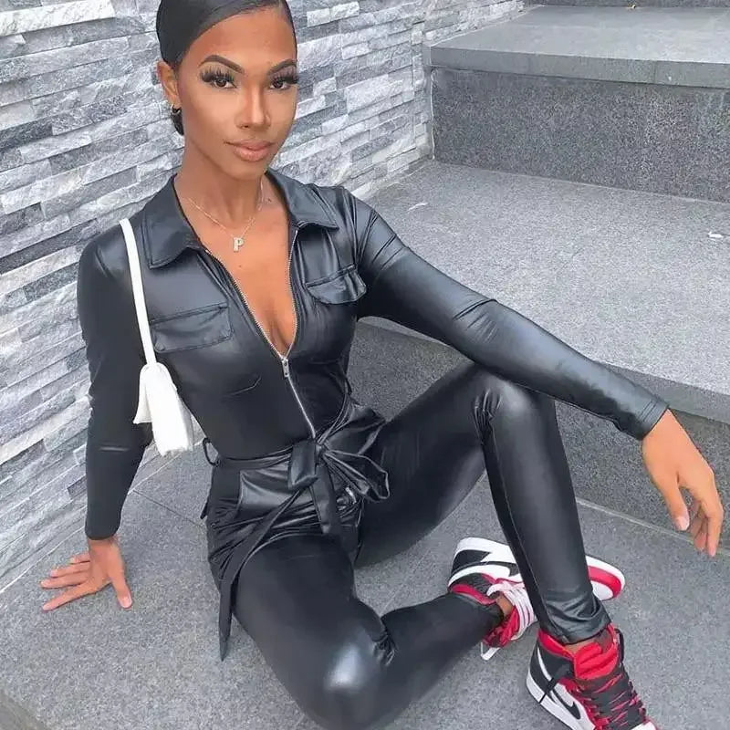 Black Leather Jumpsuit | Fashionsarah.com