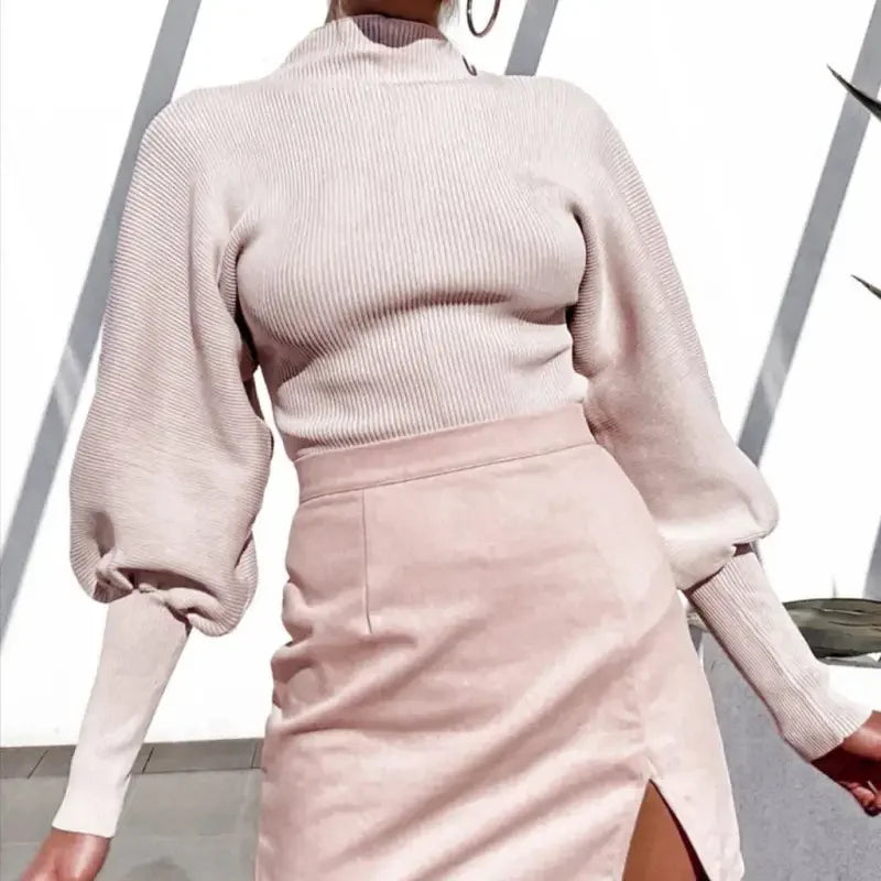 Sweater Turtle Neck Puff Sleeve Women Tops | Fashionsarah.com
