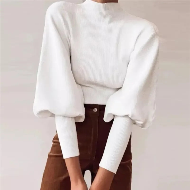 Sweater Turtle Neck Puff Sleeve Women Tops | Fashionsarah.com