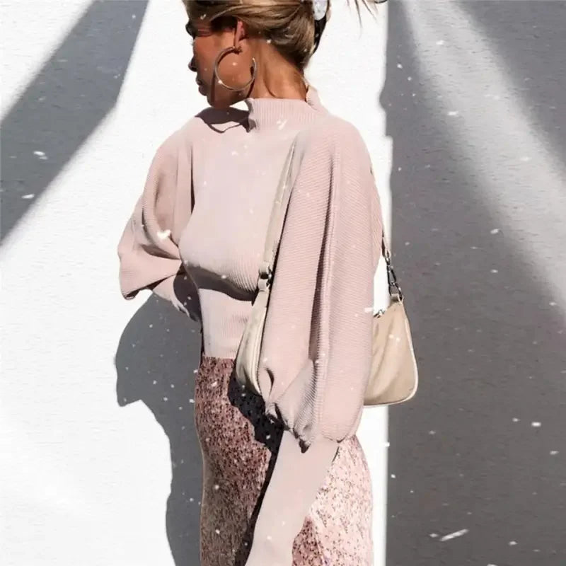 Sweater Turtle Neck Puff Sleeve Women Tops | Fashionsarah.com