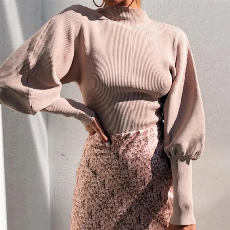 Sweater Turtle Neck Puff Sleeve Women Tops | Fashionsarah.com