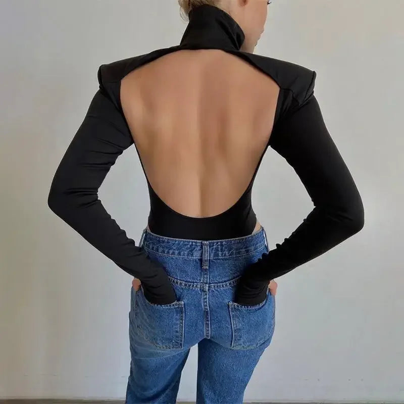 Backless Shoulder Pad Bodysuits | Fashionsarah.com