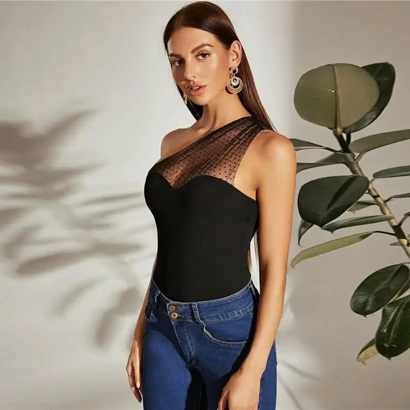 Women One Shoulder Dot Top | Fashionsarah.com