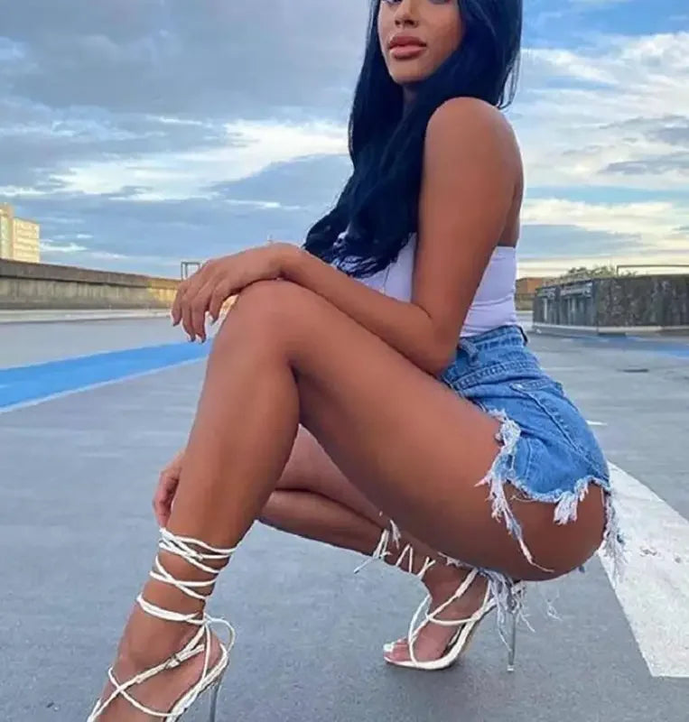 Lace Up Perspex Heels | Fashionsarah.com