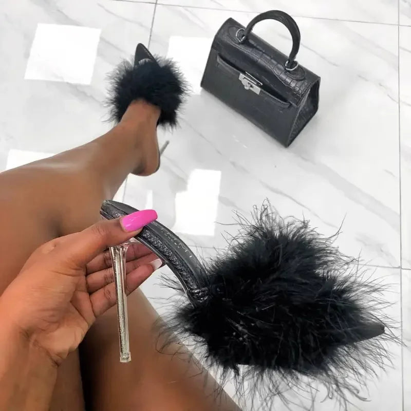 Feather Perspex Heels | Fashionsarah.com