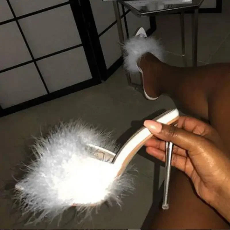 Feather Perspex Heels | Fashionsarah.com