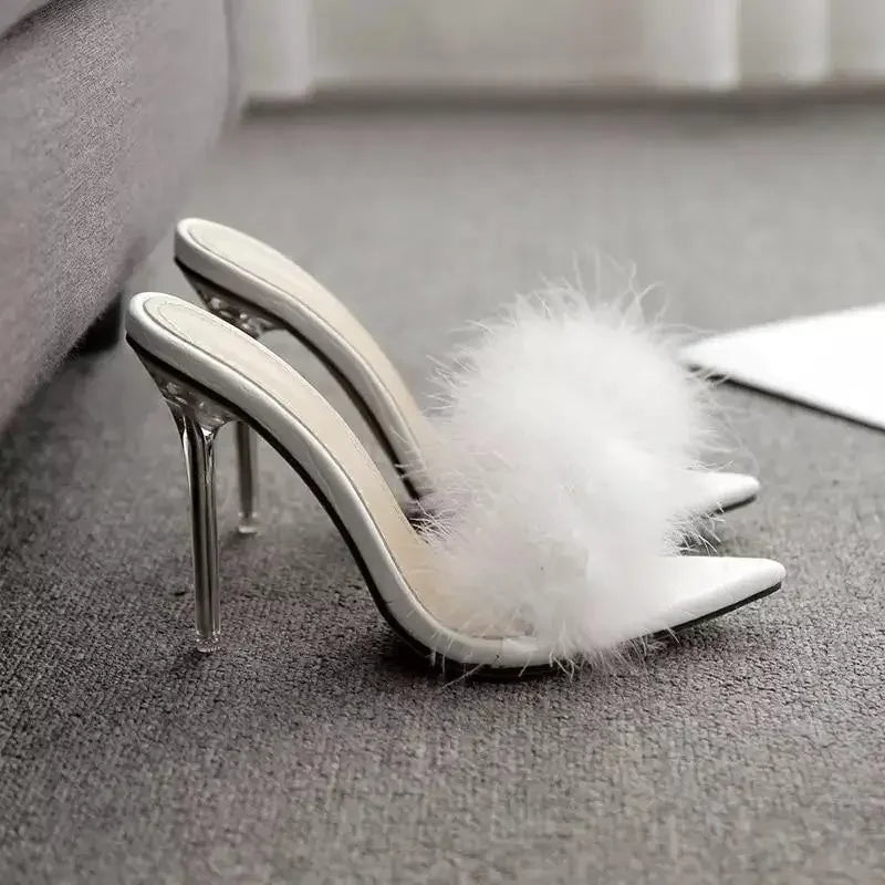 Feather Perspex Heels | Fashionsarah.com