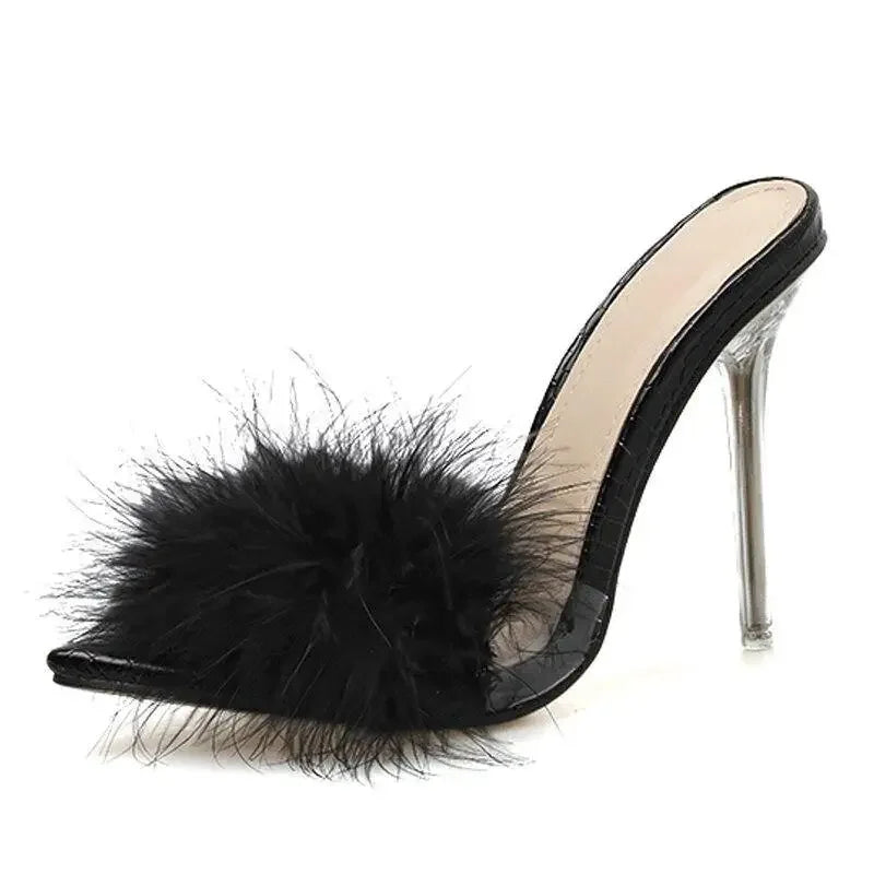 Feather Perspex Heels | Fashionsarah.com