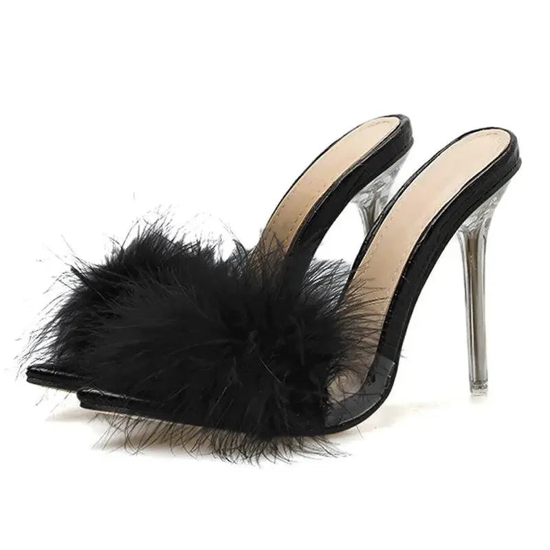 Feather Perspex Heels | Fashionsarah.com