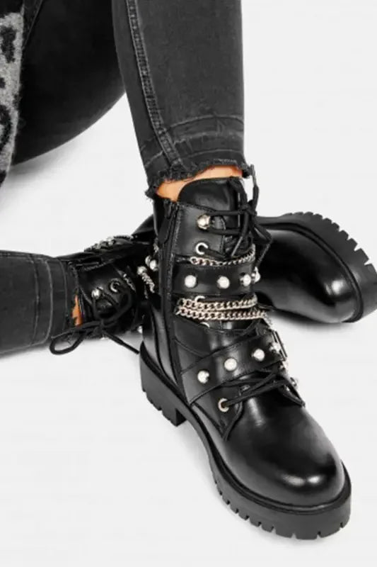 Women Ankle Booties with Chain and metal detail | Fashionsarah.com