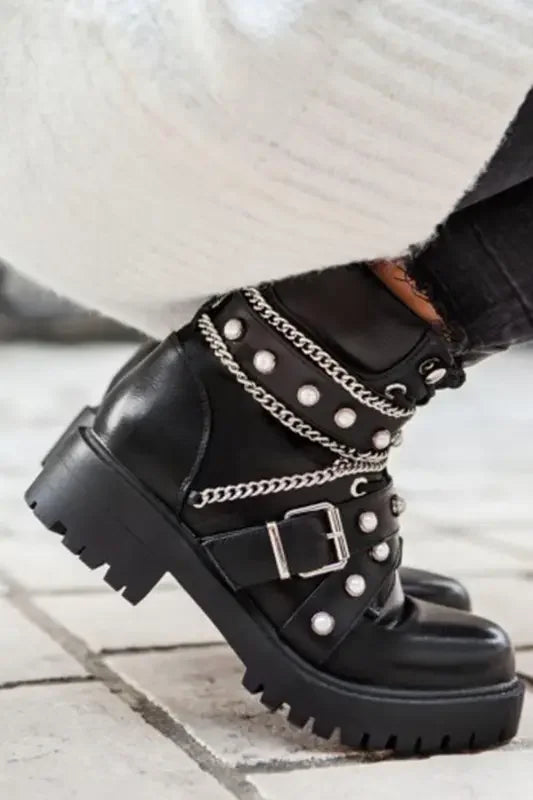 Women Ankle Booties with Chain and metal detail | Fashionsarah.com