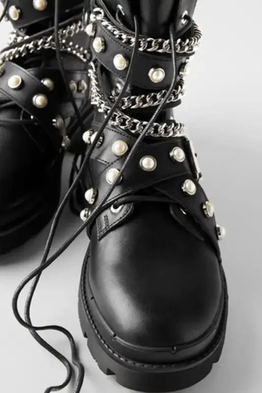 Women Ankle Booties with Chain and metal detail | Fashionsarah.com