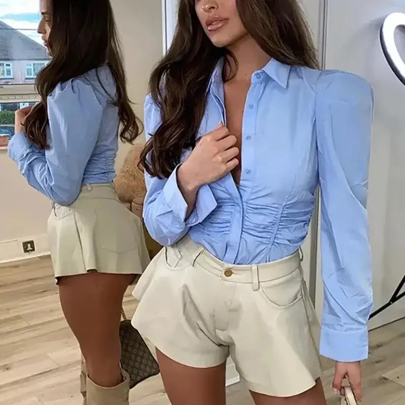 Women Ruched Blue T-Shirt | Fashionsarah.com