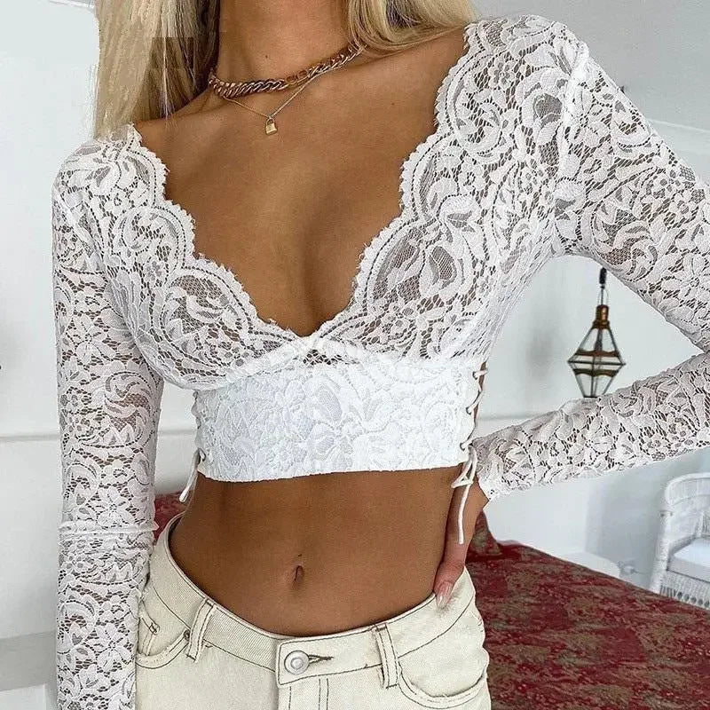 Women Lace See-Through Top | Fashionsarah.com
