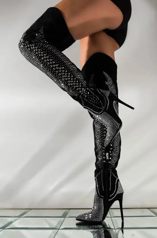 Diamond Over The Knee Boots | Fashionsarah.com