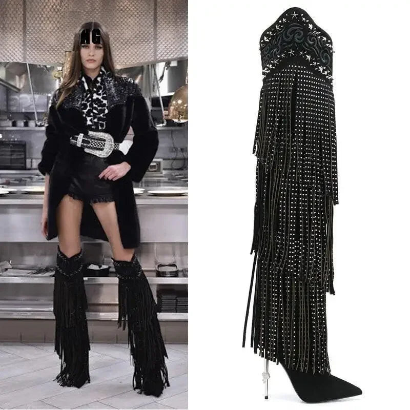 Crystal Tassel Embroidery Boots | Fashionsarah.com