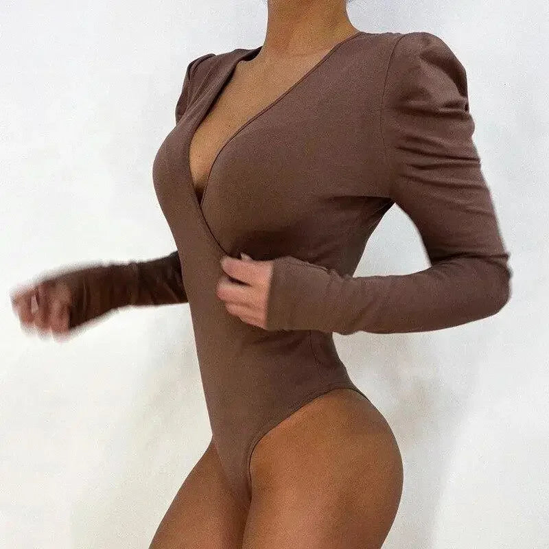 Elastic V Neck Bodysuits | Fashionsarah.com