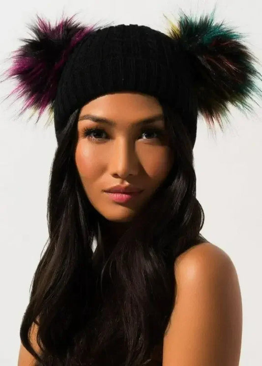 Mouse Double Fluff Ball Beanie | Fashionsarah.com