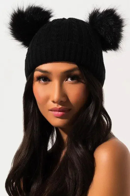Mouse Double Fluff Ball Beanie | Fashionsarah.com