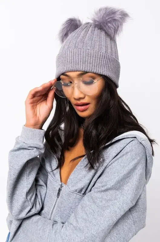 Fashionsarah.com Mouse Double Fluff Ball Beanie