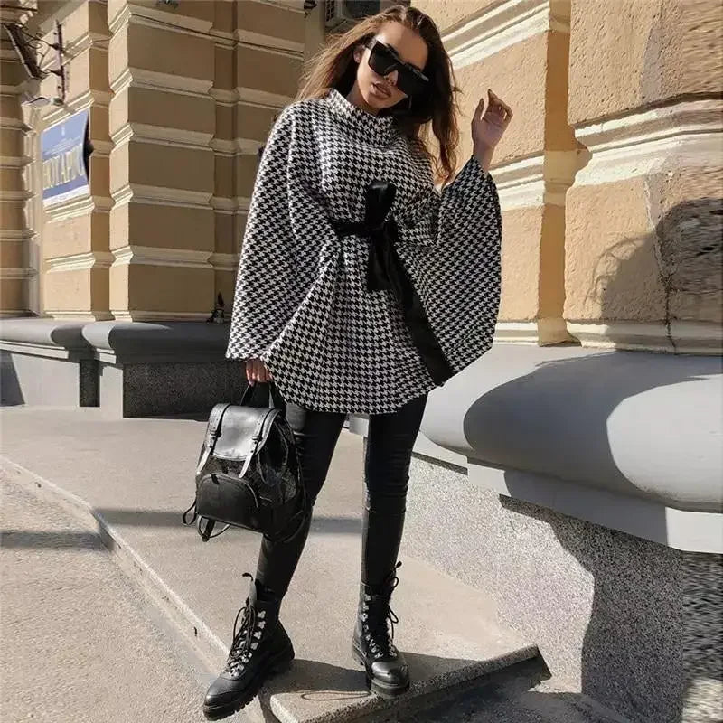 Houndstooth Cape Coat | Fashionsarah.com
